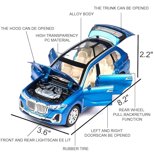 BMW X7 Die-Cast SUV Model Car – Pull-Back Toy with Lights & Sound (Blue)
