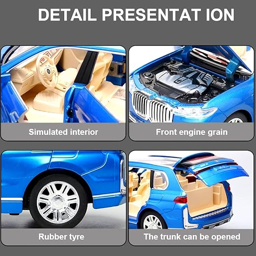 BMW X7 Die-Cast SUV Model Car – Pull-Back Toy with Lights & Sound (Blue)