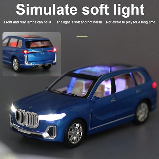 BMW X7 Die-Cast SUV Model Car – Pull-Back Toy with Lights & Sound (Blue)