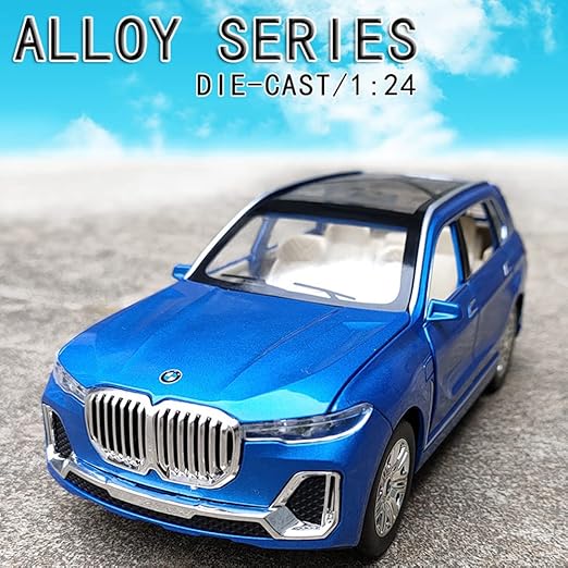 BMW X7 Die-Cast SUV Model Car – Pull-Back Toy with Lights & Sound (Blue)