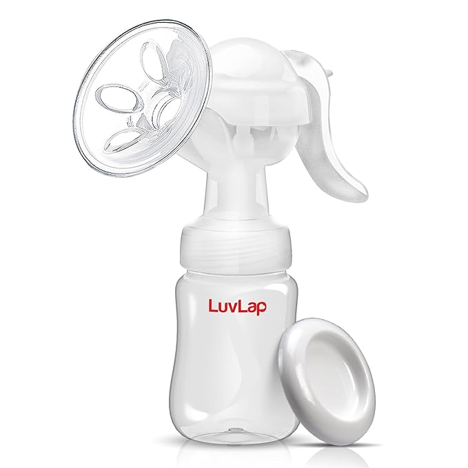 LuvLap Manual Breast Pump – 3-Level Suction Adjustment, Soft Massage Cushion, Ergonomic Handle, 2 Breast Pads Free, BPA-Free