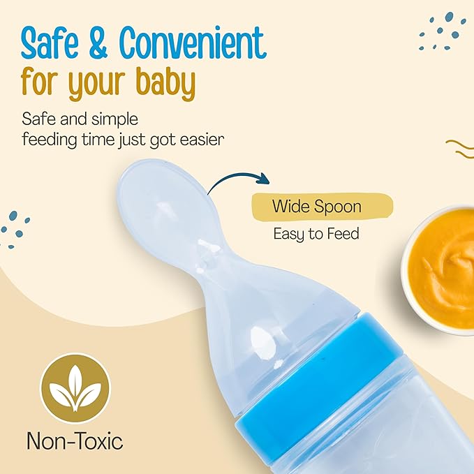 LuvLap Feeding Spoon with Squeezy Food Grade Silicone Feeder Bottle – 90ml, BPA-Free