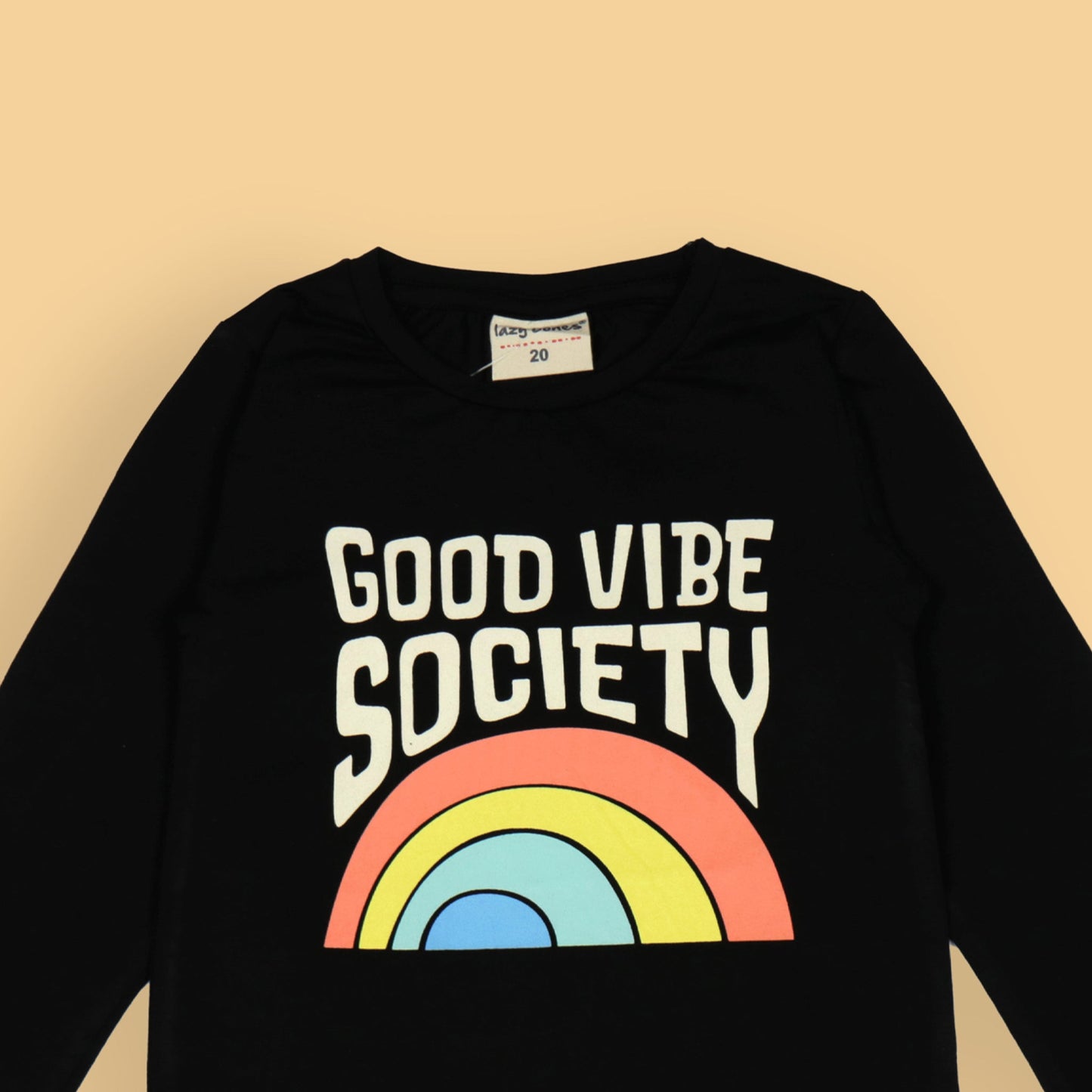 Ollypop Black 'GOODS SOCIETY VIBE' Placement Print Cotton Full Sleeve T-Shirt