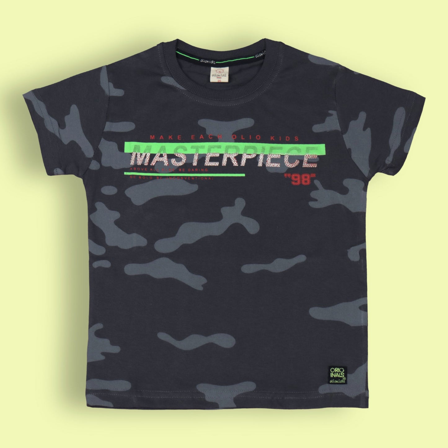 OlioKids Boys’ Cool Quotient Tee – Black Half Sleeve with Masterpiece ‘98’ Print, Soft Cotton Blend Comfort