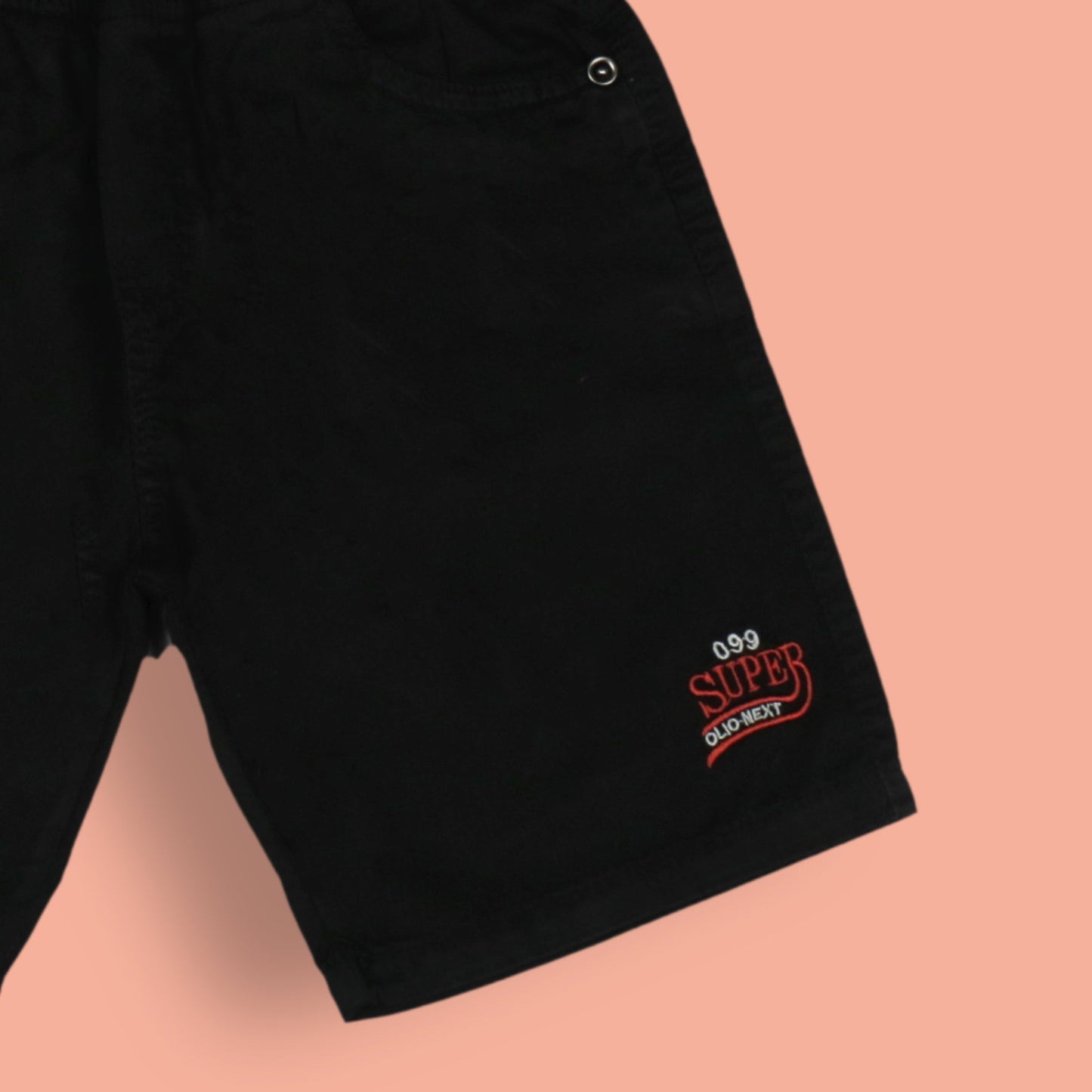 Oliokids Boys’ Essential Black Shorts – Ribbed Cotton, Knee Length, 3 Pockets, Regular Fit