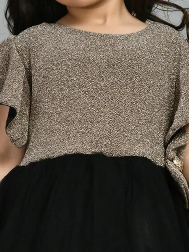 Bella Moda Girl's Black Bow Pattern Short-Sleeve Frock (Partywear)