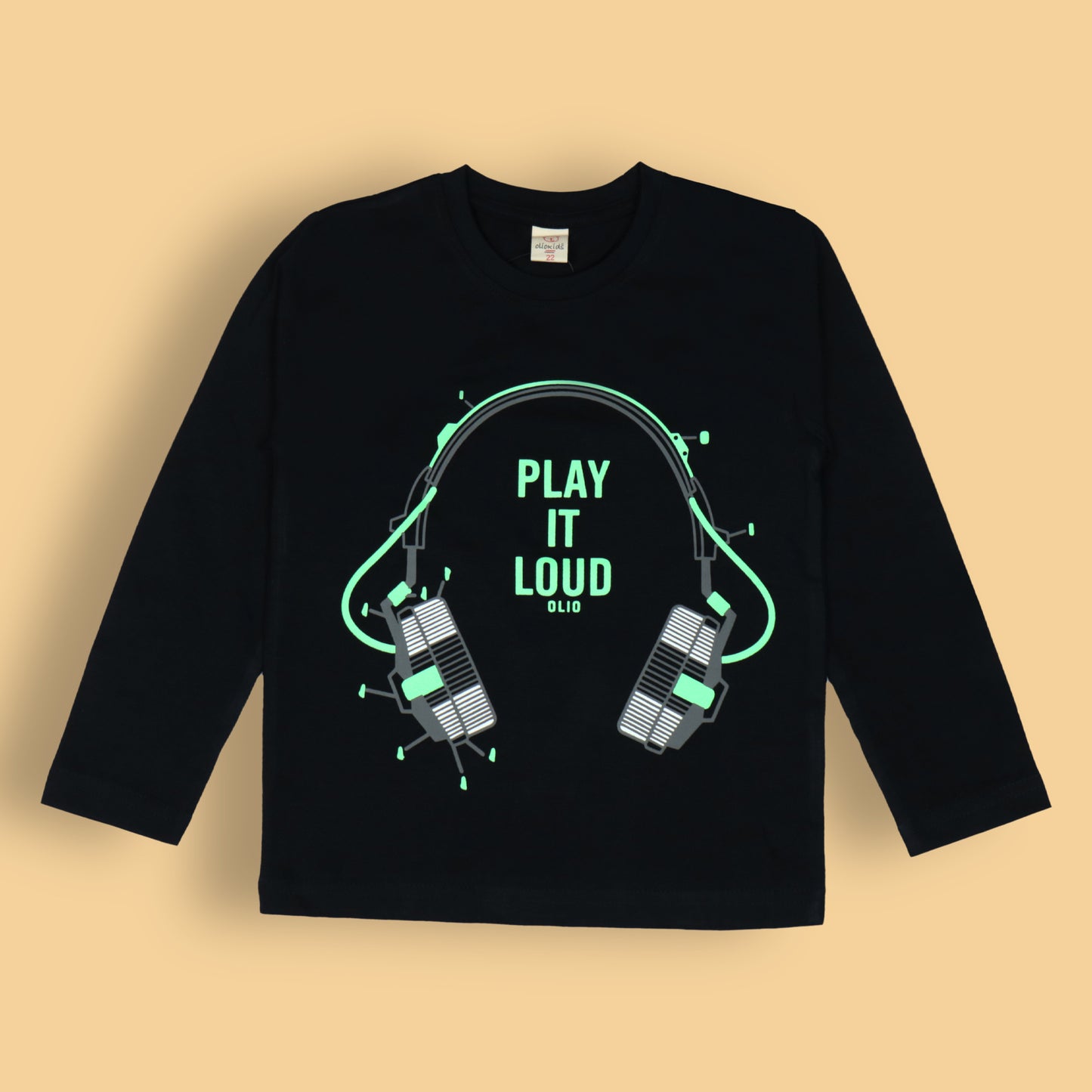Play It Loud! Black Tee by OlioKids – Boys’ Full Sleeves, Musical Theme, Extra Soft Cotton for Fun & Fashion