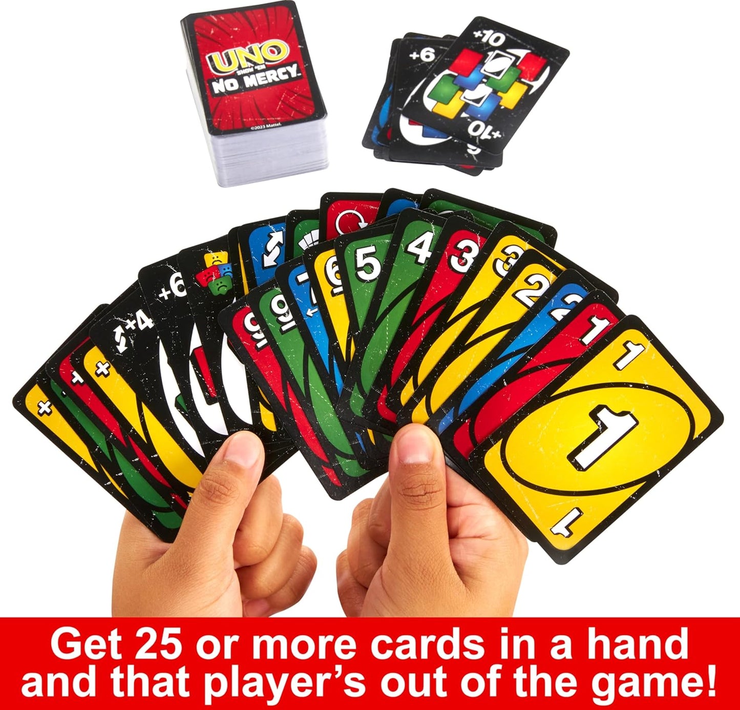 UNO Show ‘em No Mercy Card Game by Mattel – Extra Cards, Special Rules & Harsher Penalties for Kids, Adults, Family Parties & Travel