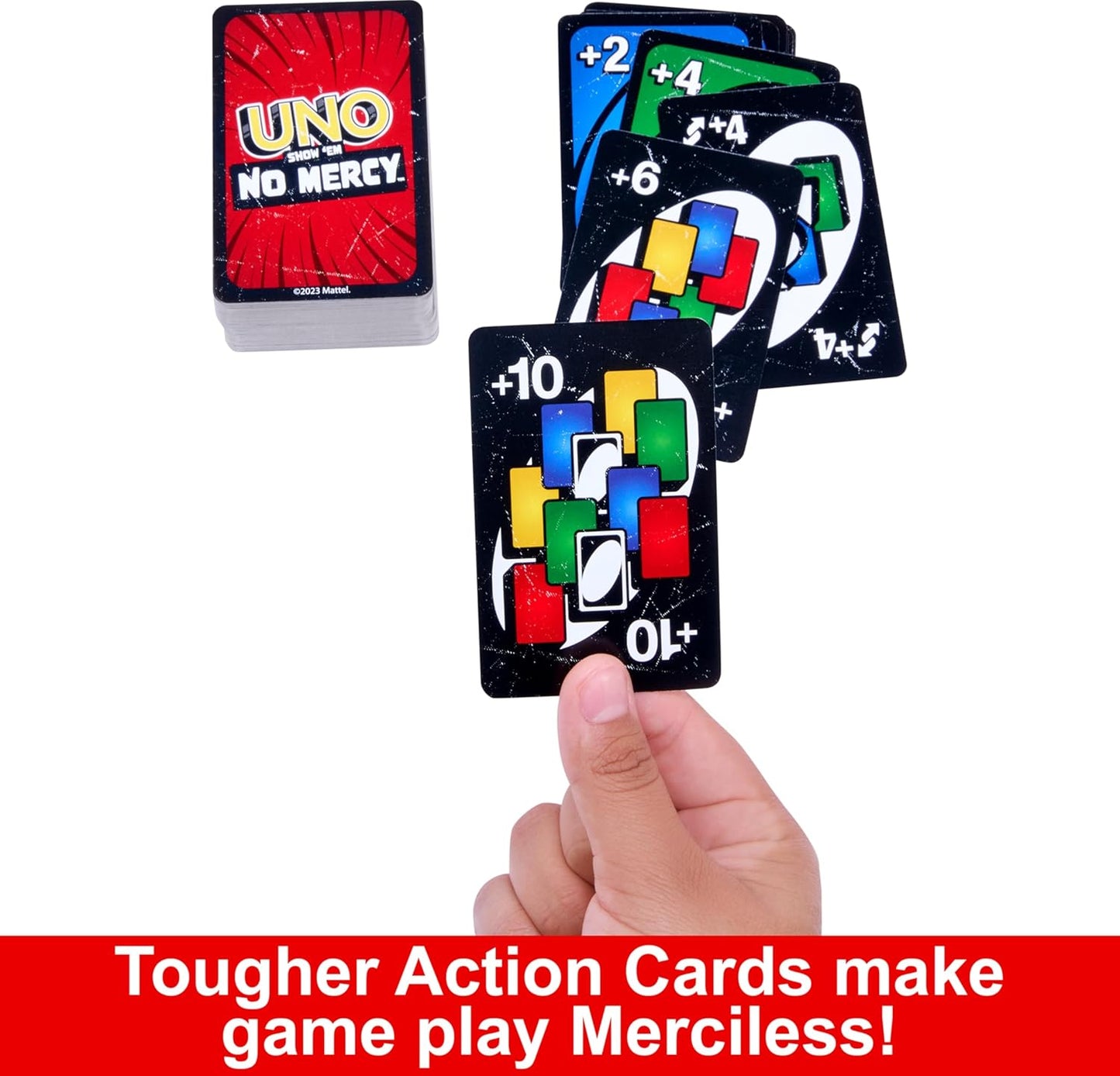 UNO Show ‘em No Mercy Card Game by Mattel – Extra Cards, Special Rules & Harsher Penalties for Kids, Adults, Family Parties & Travel