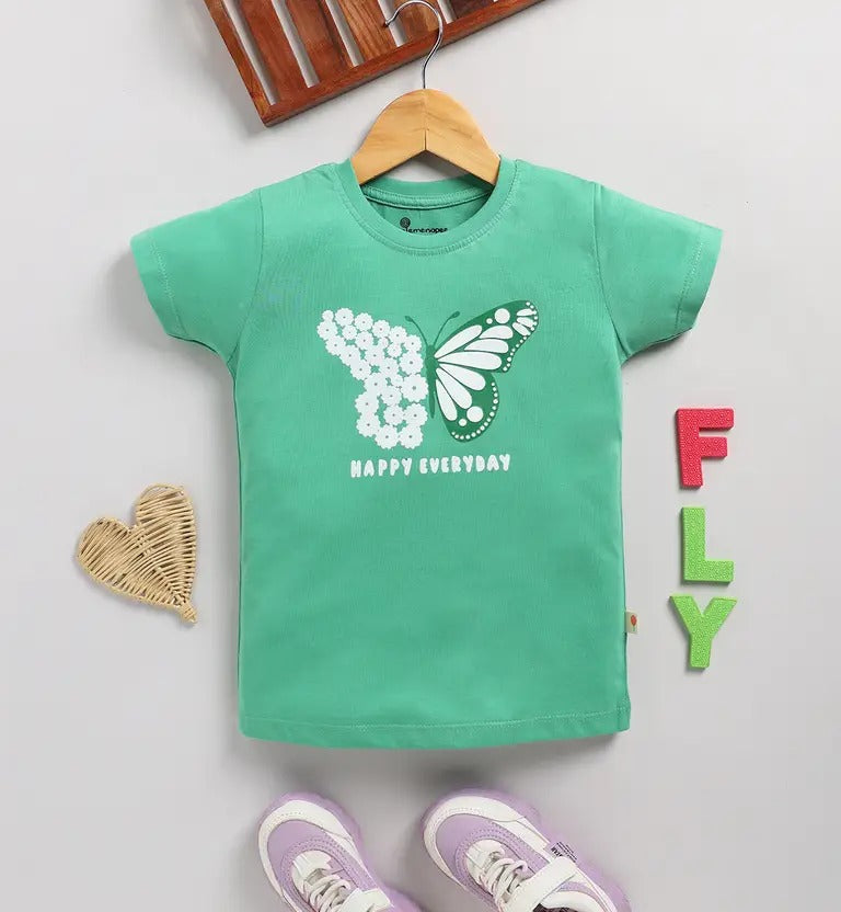 Girls’ Red & Green Quote Print Cotton T-Shirts (Pack of 2)