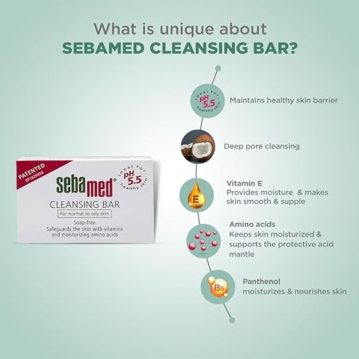 Sebamed Cleansing Bar, Sensitive Skin, pH 5.5, Soap-Free, Moisturizing, Vitamins & Amino Acids, Phthalate/SLS/Paraben-Free, Clinically Proven, 100g, Dry Skin