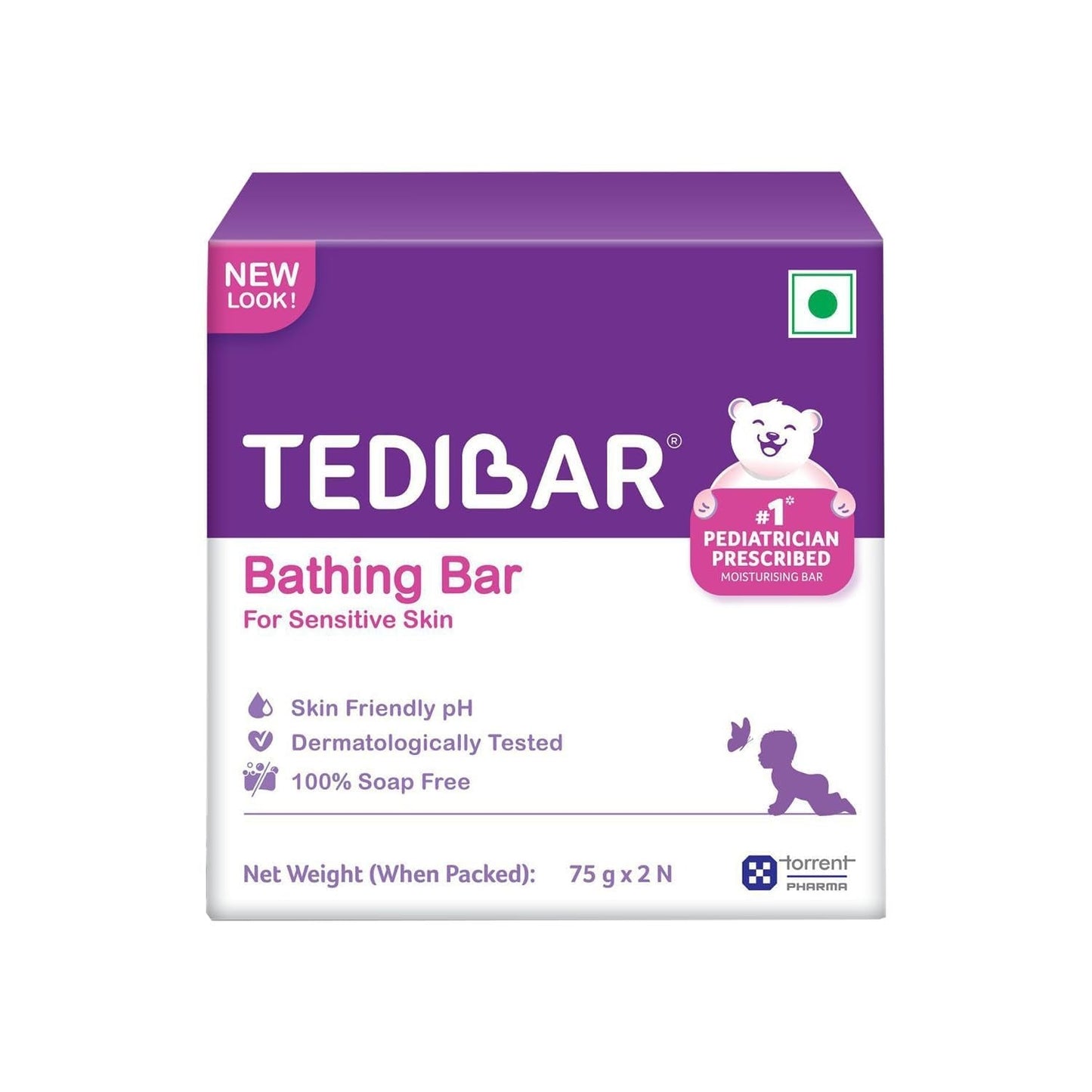 Tedibar Moisturising Baby Bathing Bar 75g – 100% Soap-Free | No.1 Pediatrician Prescribed Moisturising Bar for Babies | Gentle Daily Cleanser for Sensitive Skin | By Torrent Pharma