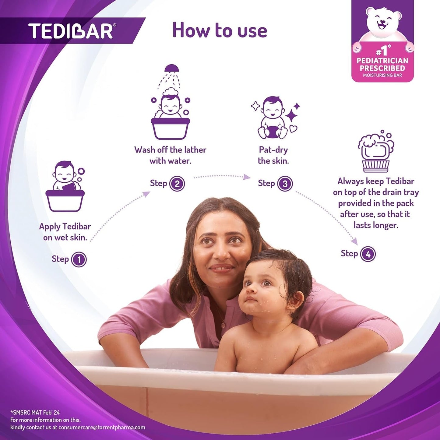 Tedibar Moisturising Baby Bathing Bar 75g – 100% Soap-Free | No.1 Pediatrician Prescribed Moisturising Bar for Babies | Gentle Daily Cleanser for Sensitive Skin | By Torrent Pharma