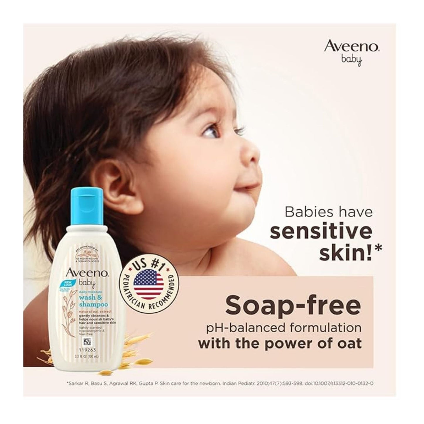 Aveeno Baby Daily Moisture Wash & Shampoo (100 ml) – Tear-Free, Soap-Free, Paraben-Free, Hypoallergenic with Oat Kernel Extract & Glycerin | US #1 Pediatrician Recommended
