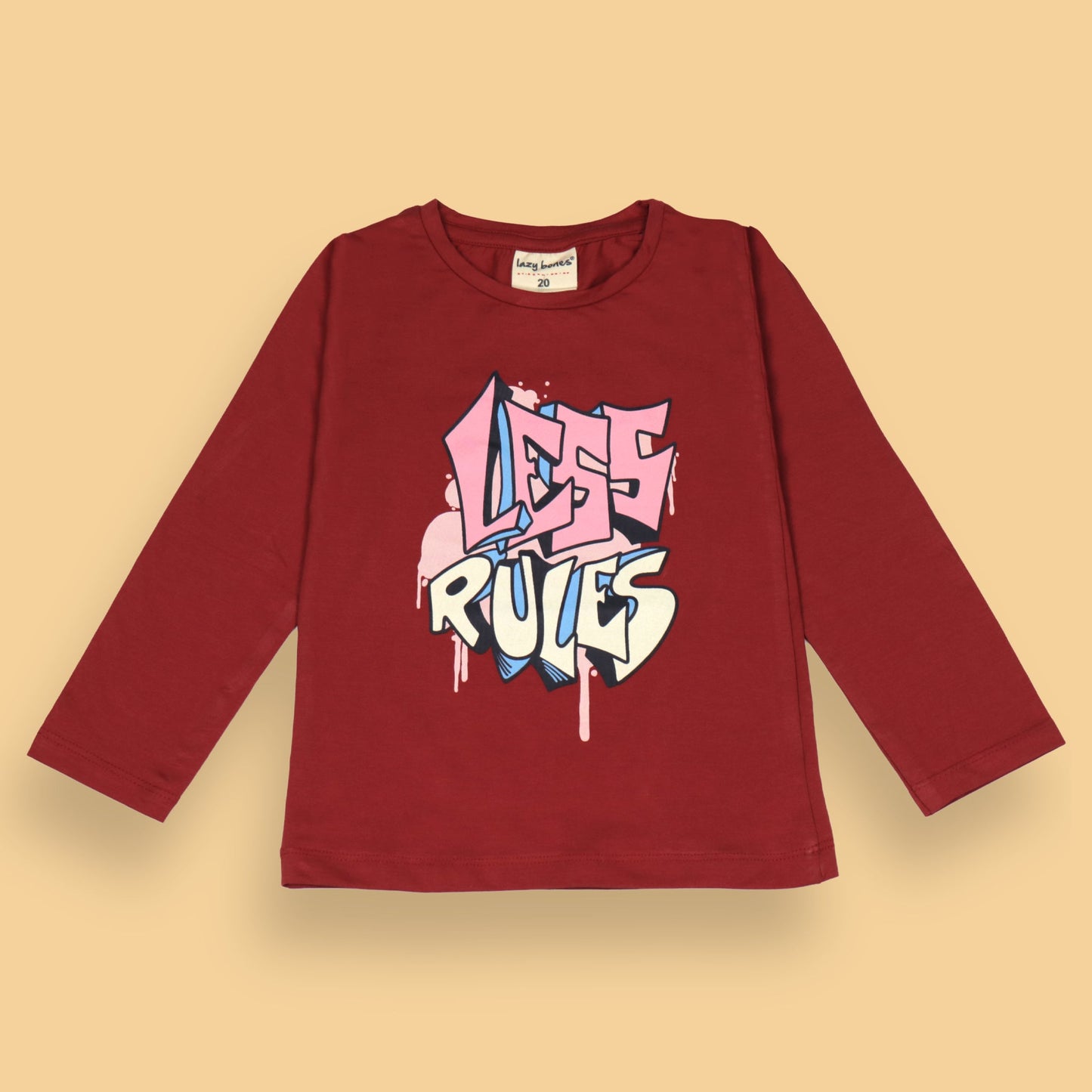 Ollypop Girl Bold Red 'LESS RULES' Placement Print Cotton Full Sleeve T-Shirt