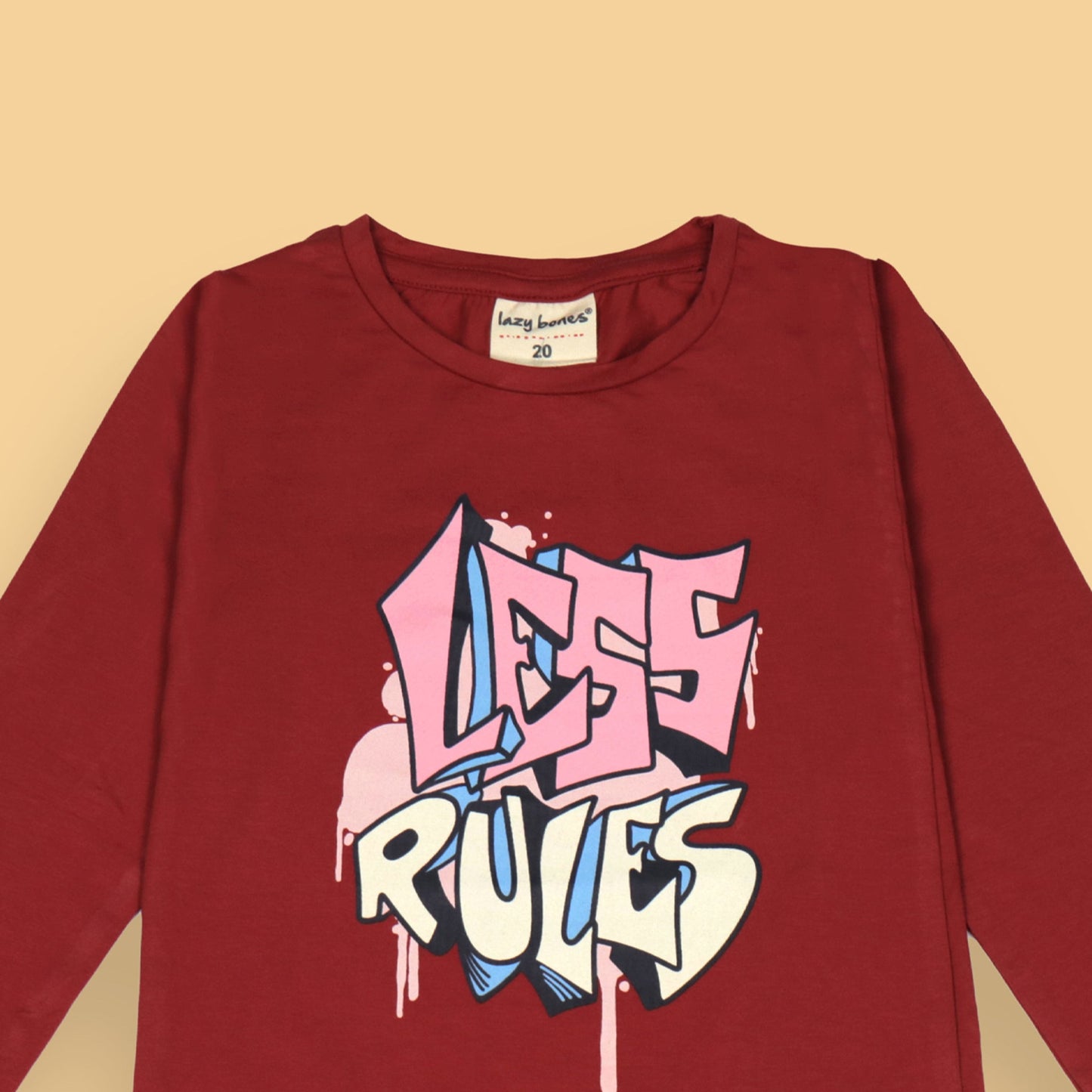 Ollypop Girl Bold Red 'LESS RULES' Placement Print Cotton Full Sleeve T-Shirt
