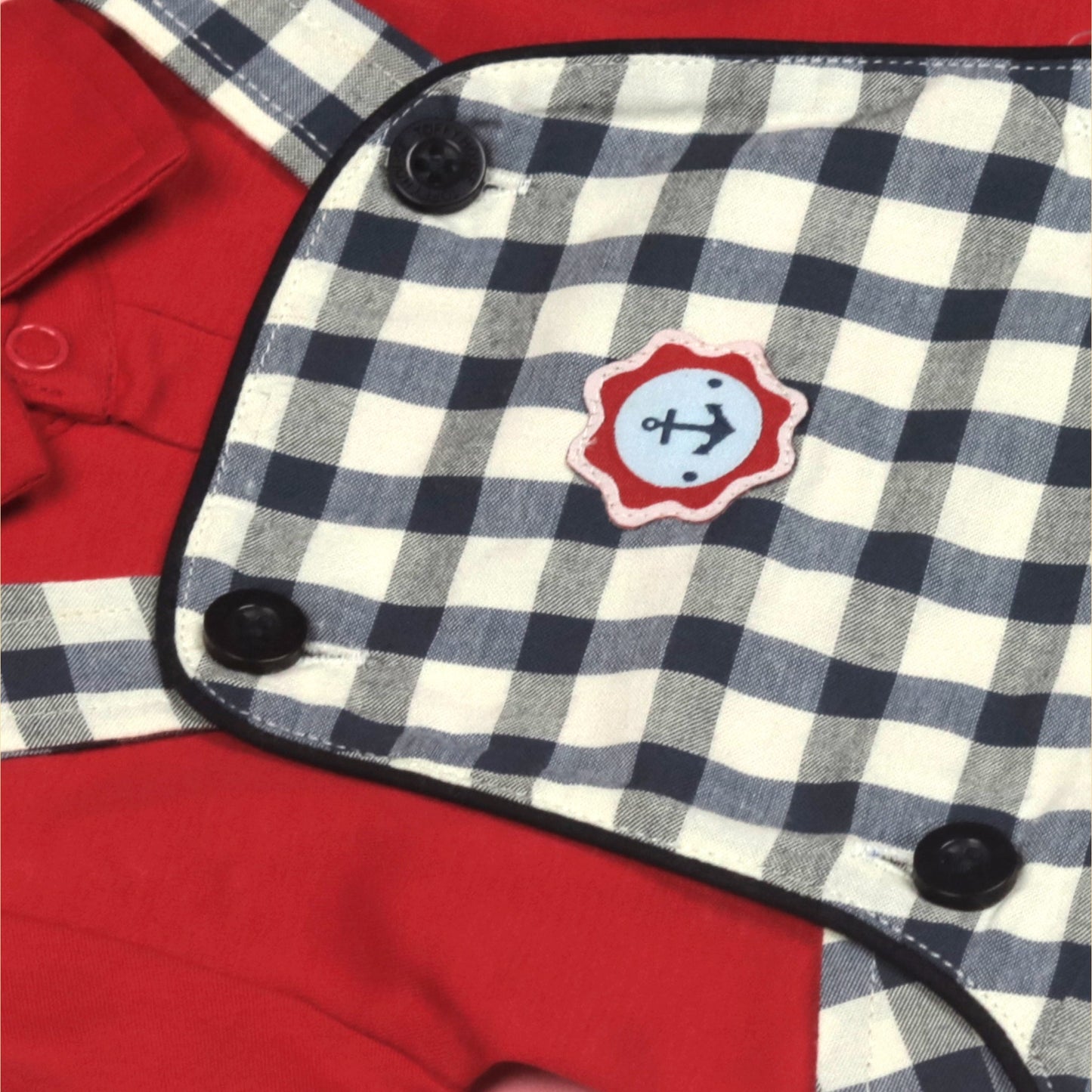 Toffyhouse Smart Outdoor Cotton Romper – Red Checked Half Sleeve Top with Polo Collar & Knee-Length Buttoned Dungaree