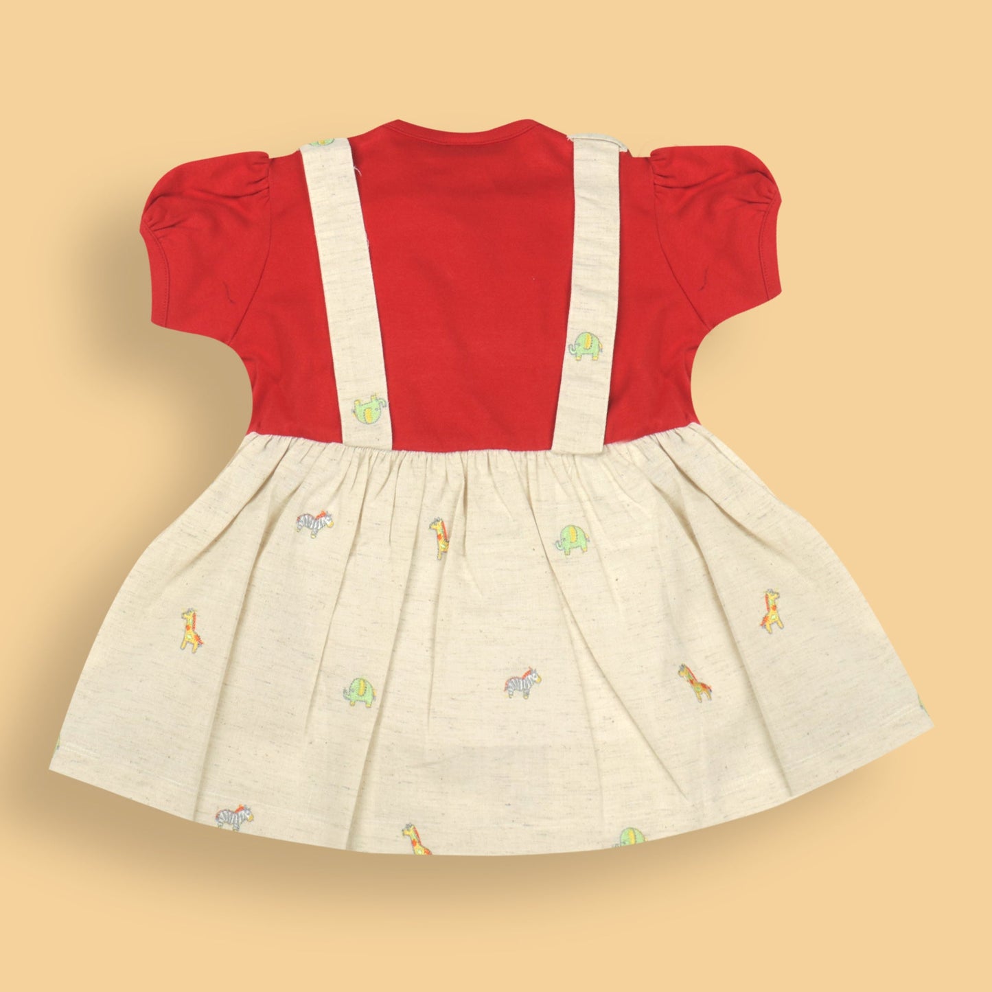 Delightful Red Cotton Peplum Frock with Shoulder Snap Buttons