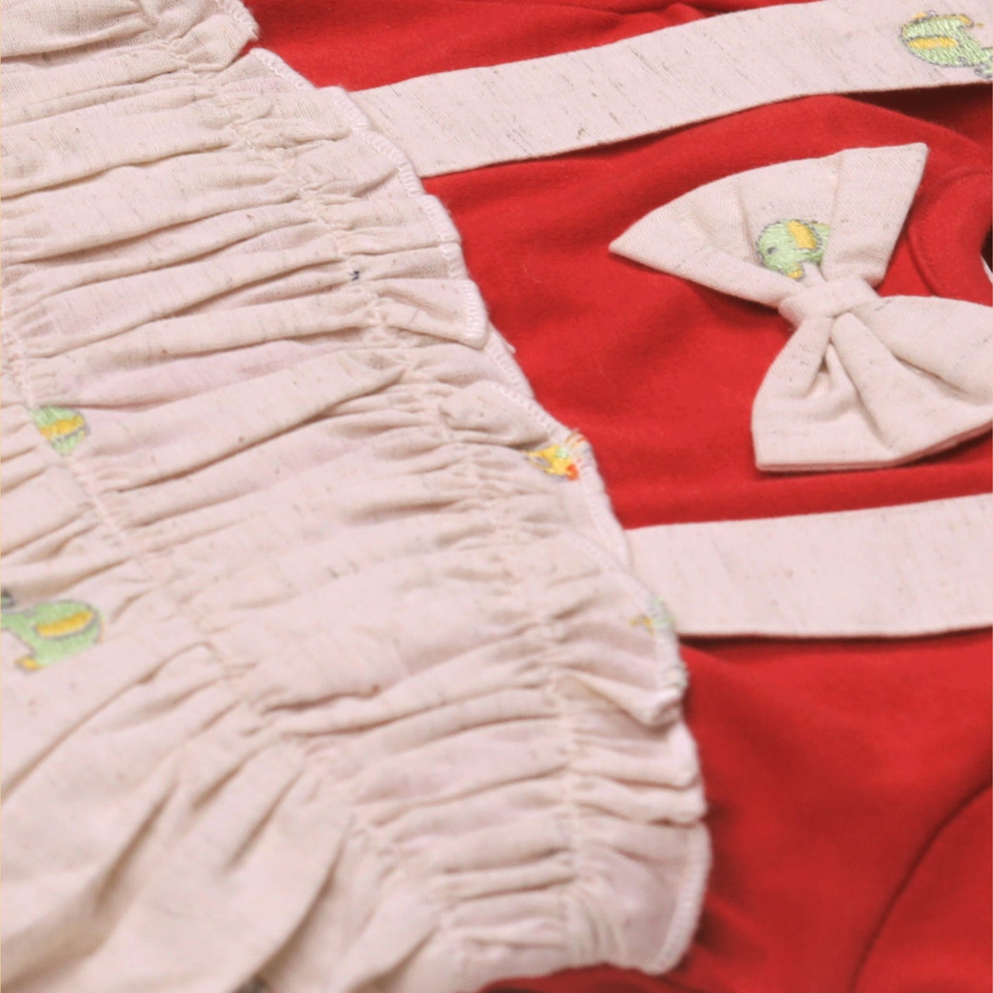 Delightful Red Cotton Peplum Frock with Shoulder Snap Buttons