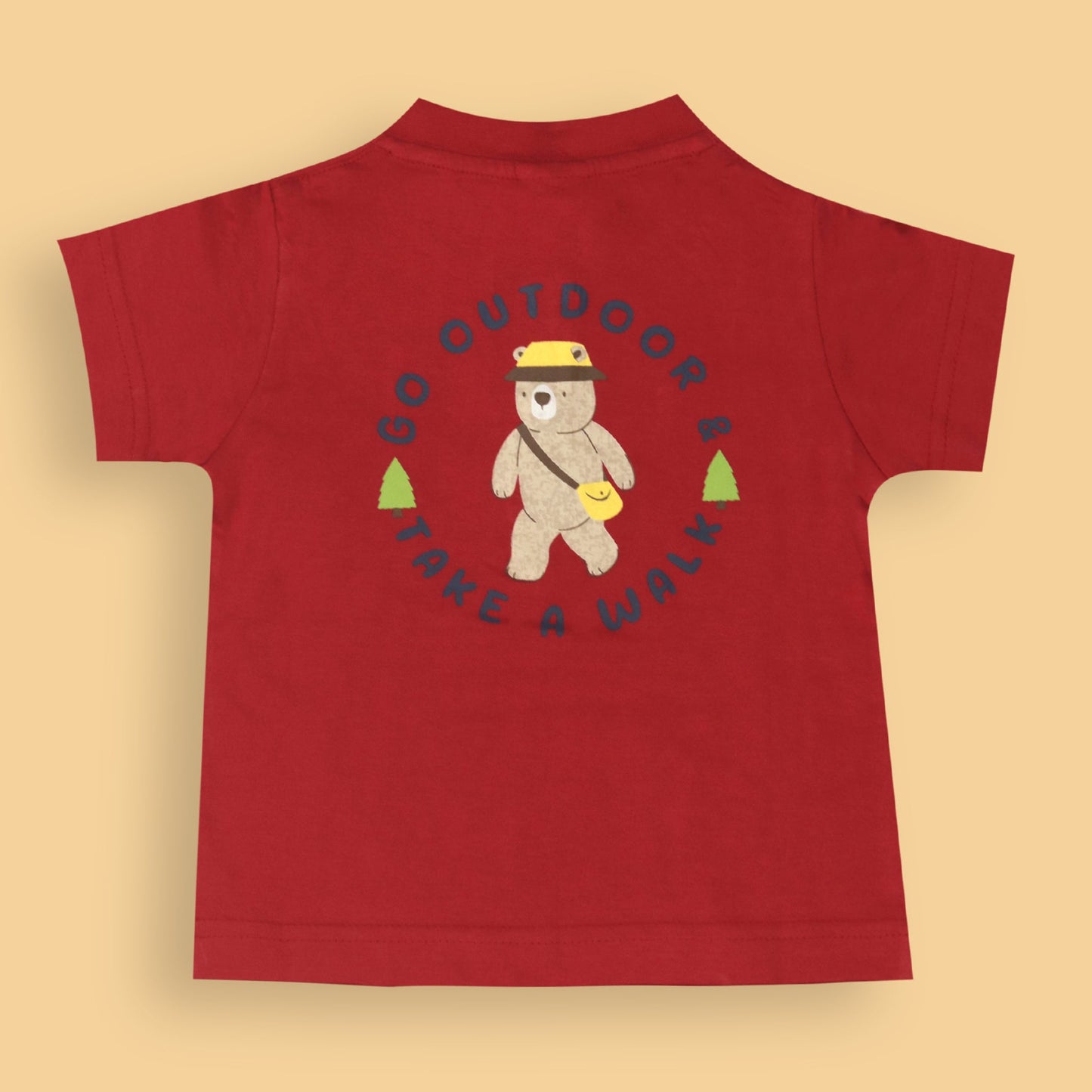 Zero Boys’ Summer Essentials Set – Red Half Sleeve Teddy Bear Cartoon Tee with Front Button & Elastic Waist Shorts
