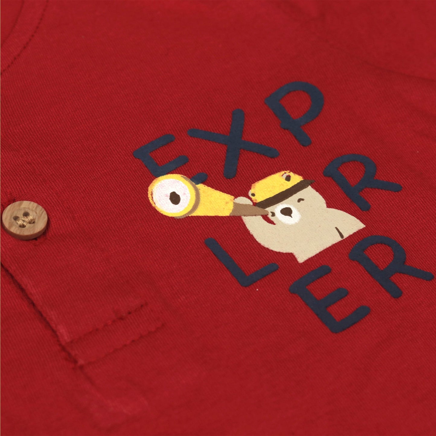Zero Boys’ Summer Essentials Set – Red Half Sleeve Teddy Bear Cartoon Tee with Front Button & Elastic Waist Shorts