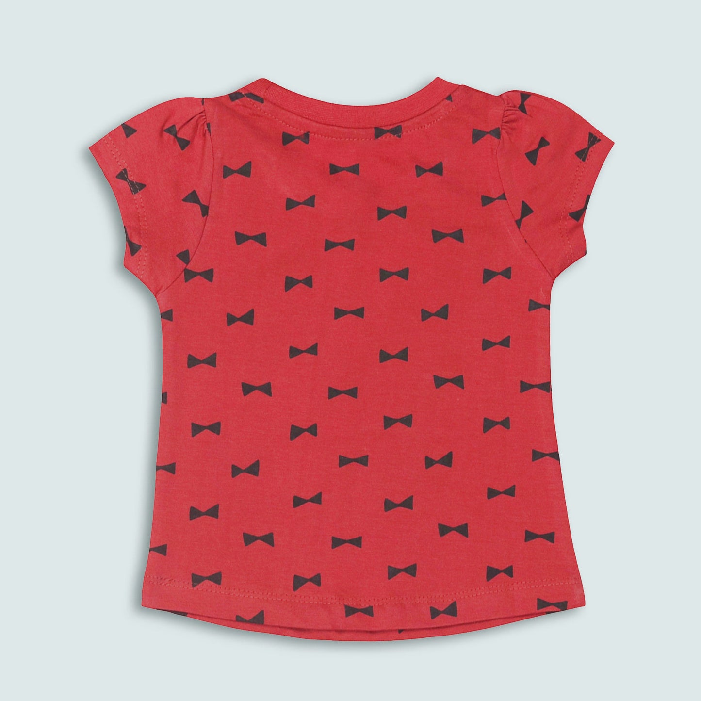 Pink Rabbit Girls Red Cotton All Over Print Cap Sleeve T-shirt