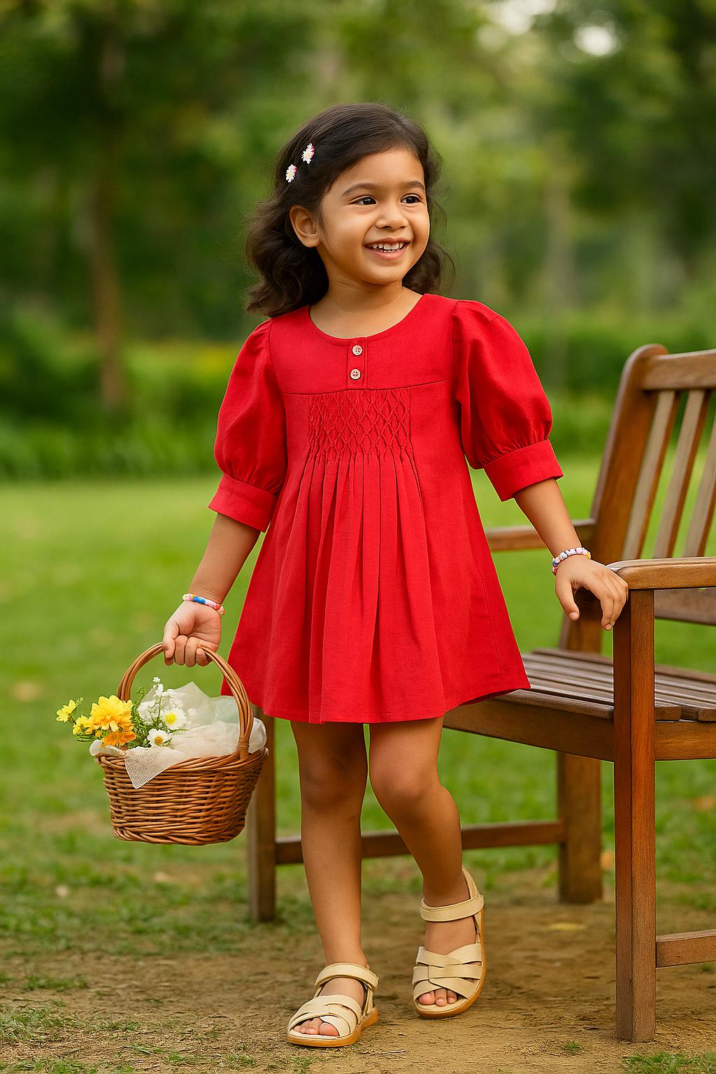 Girls' Dress with Elegant Pintuck Detailing – Classic & Stylish