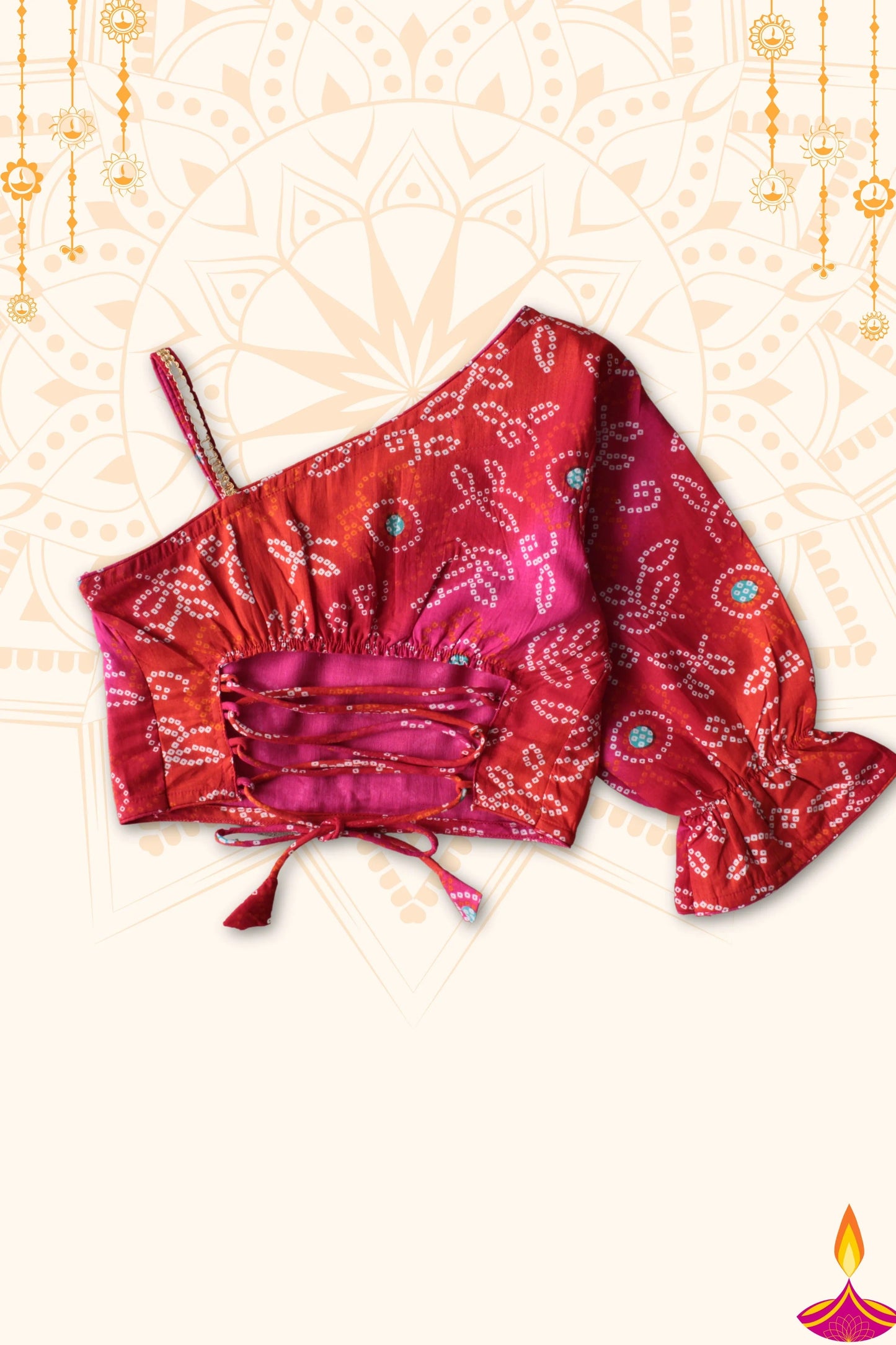 Little Festive Spark: Peekaaboo Red Print Choli & Full Skirt Set for Outdoor Twirls
