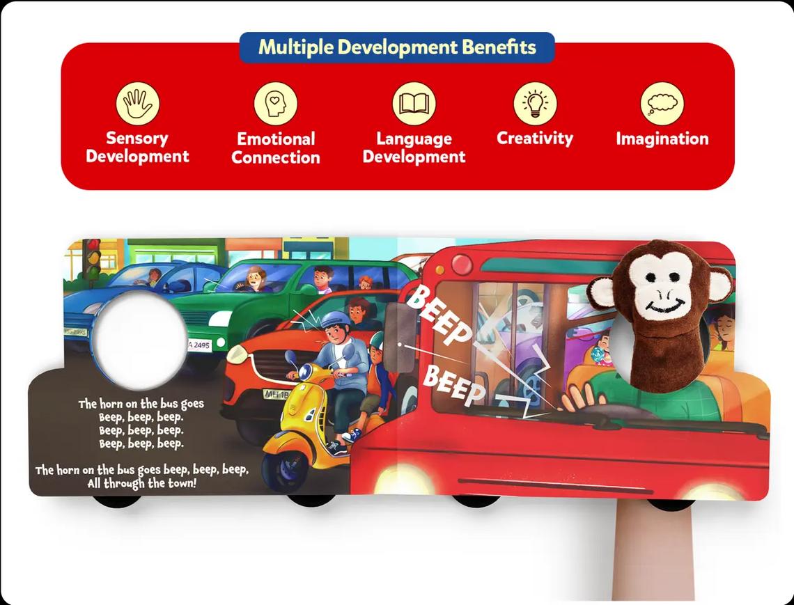 Skillmatics The Wheels on the Bus
Puppet Book - 100% Baby Safe - Early Learning & Sensory Toys for 6 months to 2 years