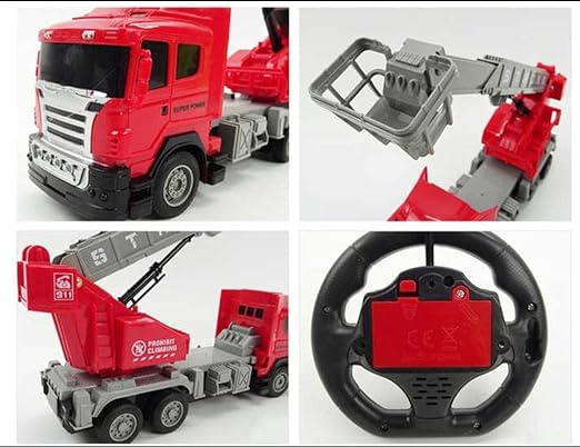 Remote Control Rc Rescue Fire Truck W/ Rotated Ladder Lights Kids Toy GiftMulticolor