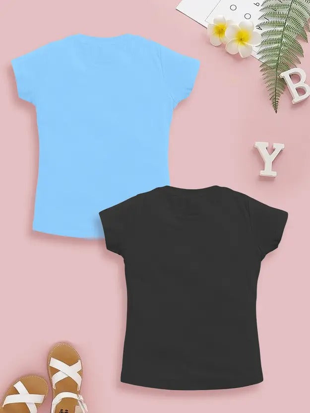 Positive Vibes Duo – Navy & Sky Blue T-Shirts for Girls