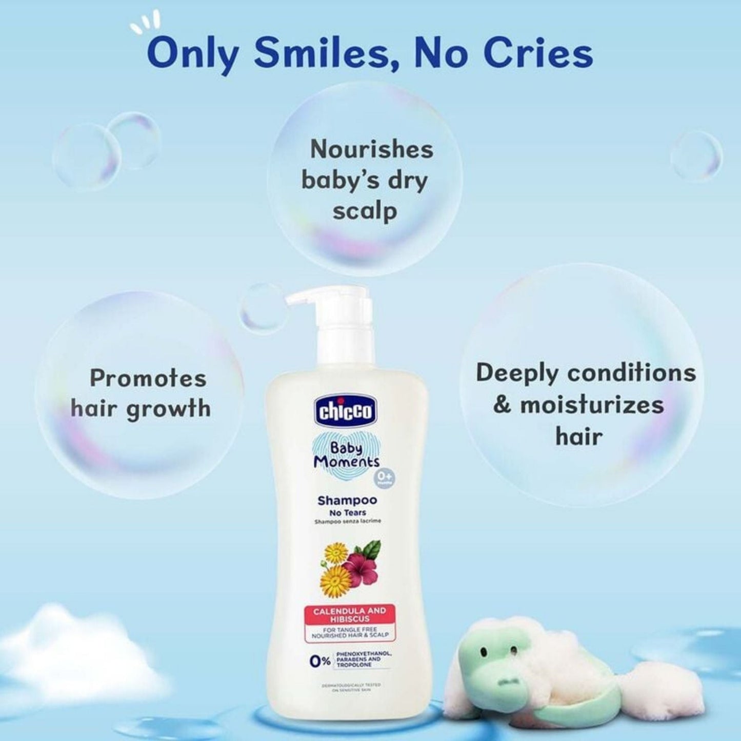 Chicco Baby Moments Tear-Free Shampoo 500ml Calendula & Hibiscus – Natural, No Parabens or Phenoxyethanol, For Smooth, Tangle-Free Hair