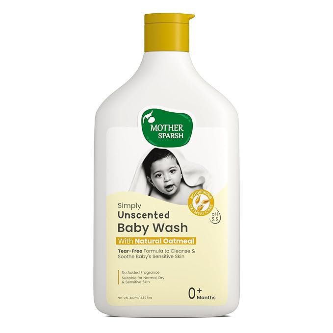 Mother Sparsh Simply Unscented Baby Wash, Natural Oatmeal, Fragrance Free, Tear Free, 400ml