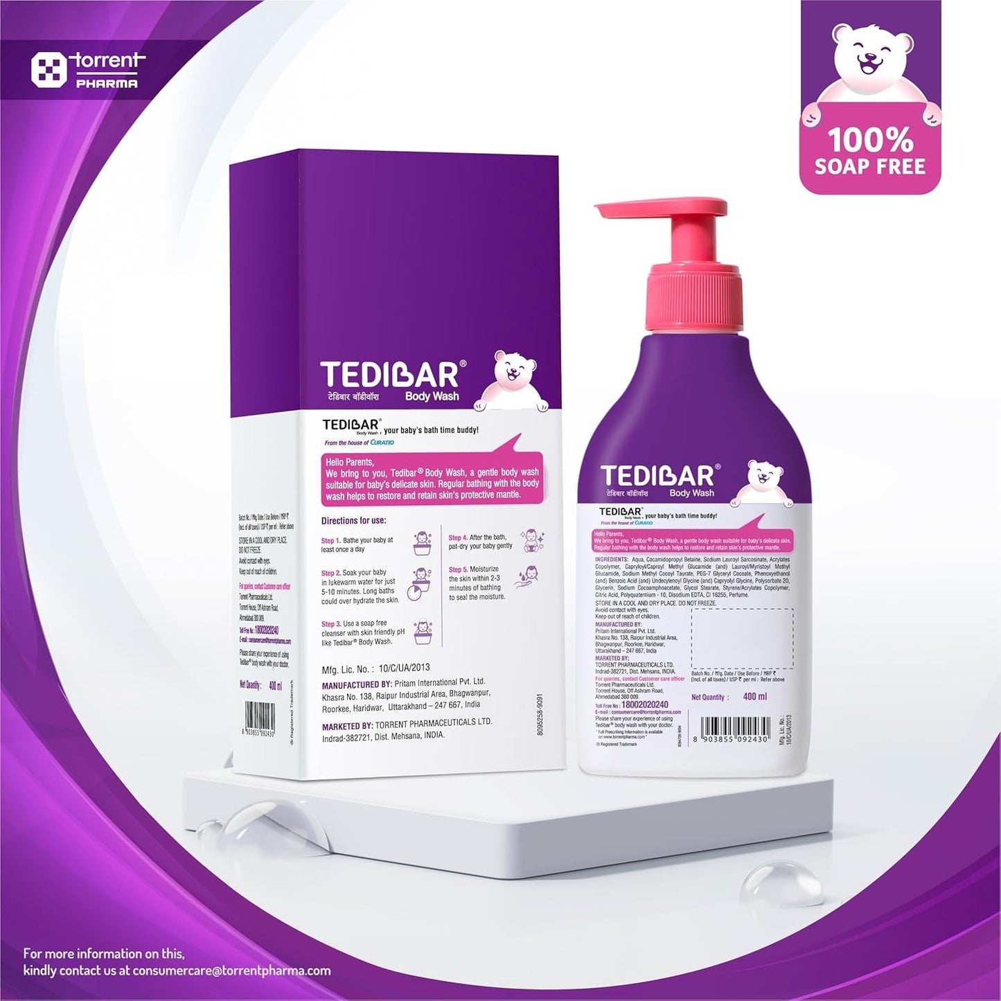 Tedibar Baby Body Wash – 100% Soap-Free & Alkali-Free | Pediatrician Recommended for Newborns & Infants | Maintains Skin-Friendly pH 5.5 | Prevents Dryness, Itching & Rashes | Gentle Daily Cleanser for Sensitive Baby Skin | 250ml