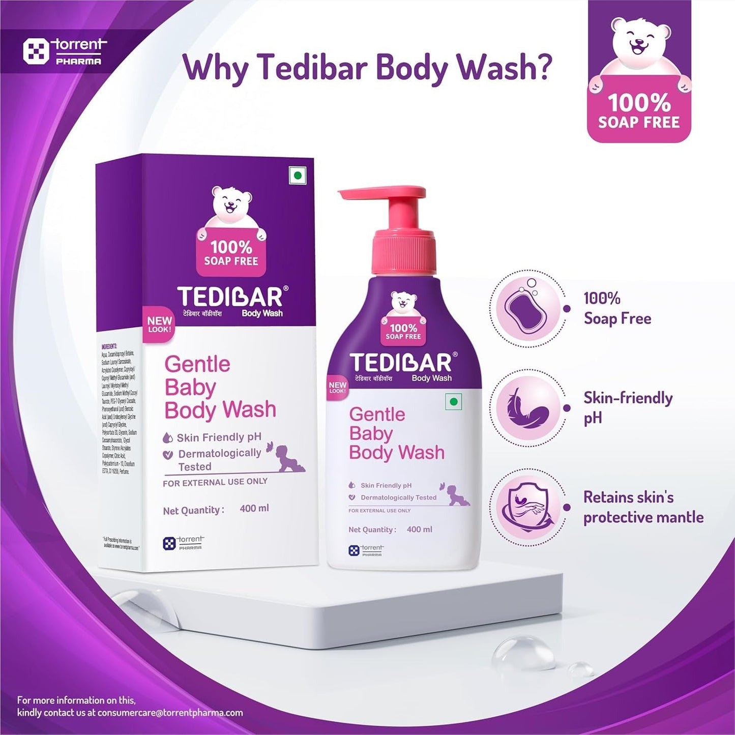 Tedibar Baby Body Wash – 100% Soap-Free & Alkali-Free | Pediatrician Recommended for Newborns & Infants | Maintains Skin-Friendly pH 5.5 | Prevents Dryness, Itching & Rashes | Gentle Daily Cleanser for Sensitive Baby Skin | 250ml