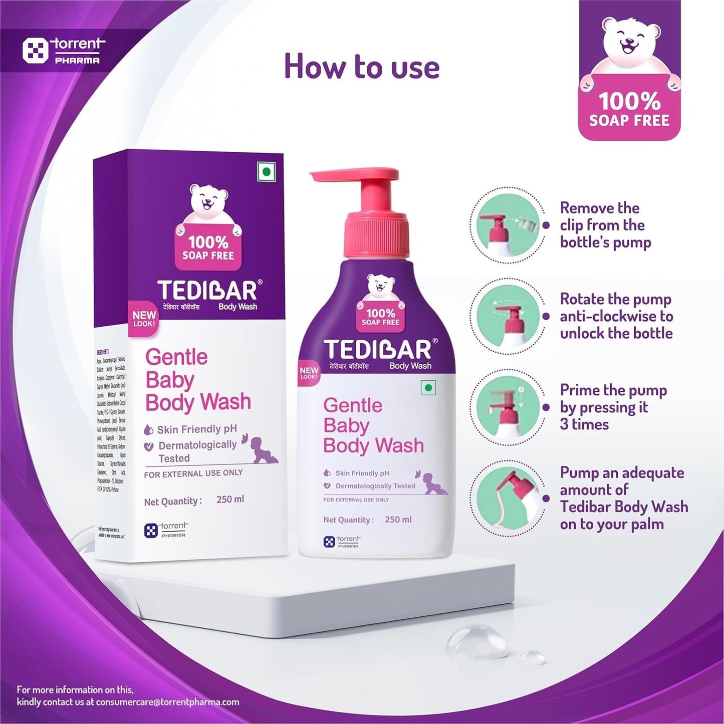 Tedibar Baby Body Wash – 100% Soap-Free & Alkali-Free | Pediatrician Recommended for Newborns & Infants | Maintains Skin-Friendly pH 5.5 | Prevents Dryness, Itching & Rashes | Gentle Daily Cleanser for Sensitive Baby Skin | 250ml