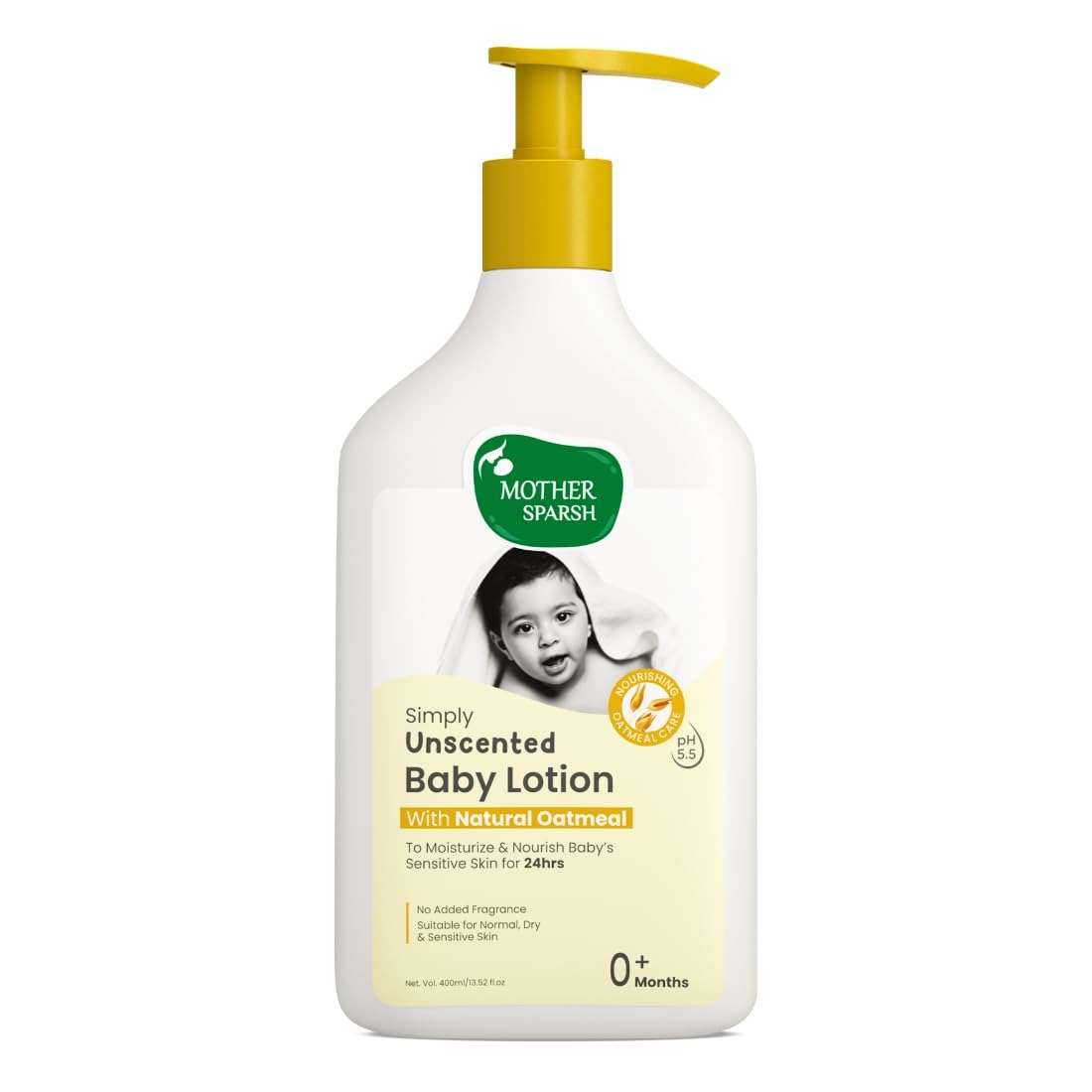 Mother Sparsh Simply Unscented Baby Lotion - Gentle & Nourishing for Sensitive Skin - 400ml