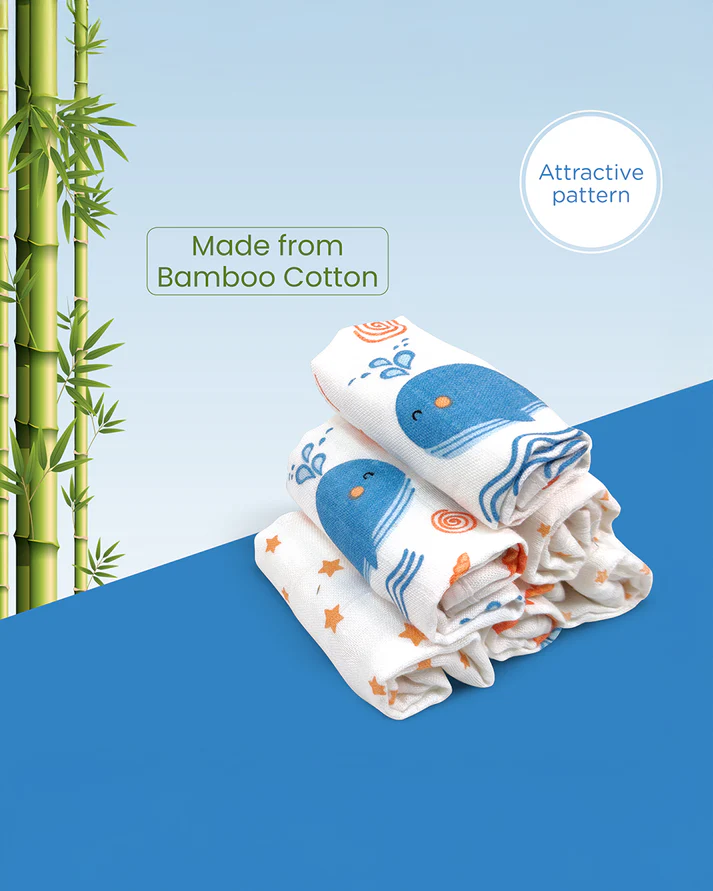 Nuluv Blue Whale Wash Cloths-Multipurpose Use-For 0-6 Months - Pack of 6