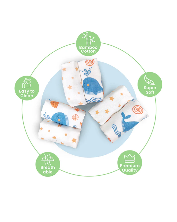 Bamboo Cotton Burp Cloths & Wash Cloths Combo Set-Comfortable & Breathable-Yellow Pineapple-For Infants