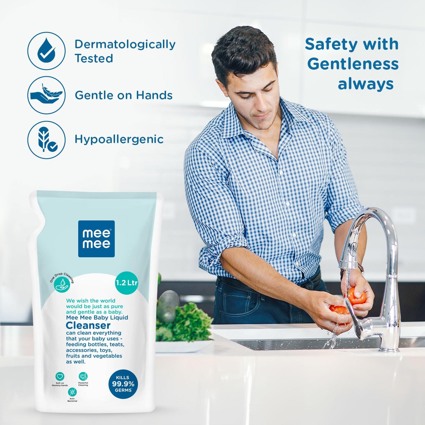 Mee Mee Baby Liquid Cleanser 1L – Anti-Bacterial, Kills 99.9% Germs | No Alcohol | For Bottles, Toys, Fruits & Veggies