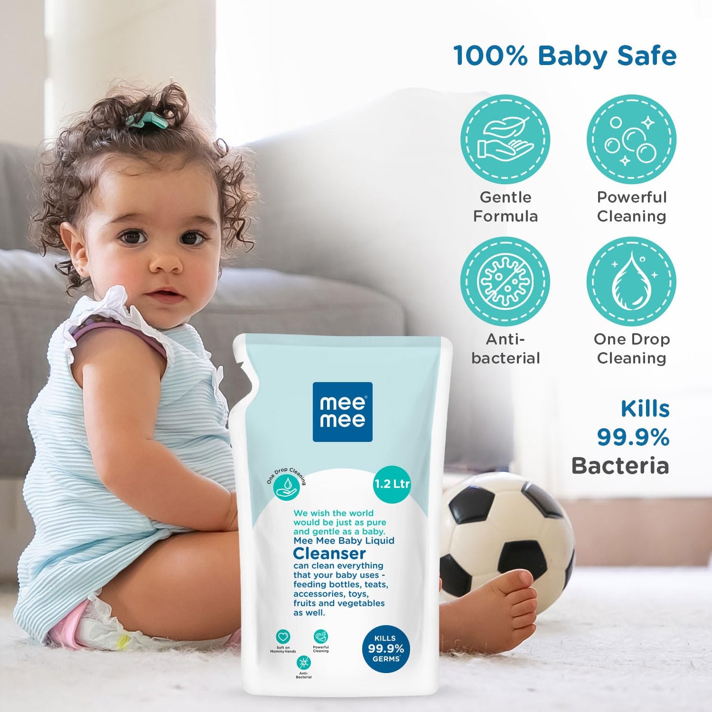 Mee Mee Baby Liquid Cleanser 1L – Anti-Bacterial, Kills 99.9% Germs | No Alcohol | For Bottles, Toys, Fruits & Veggies