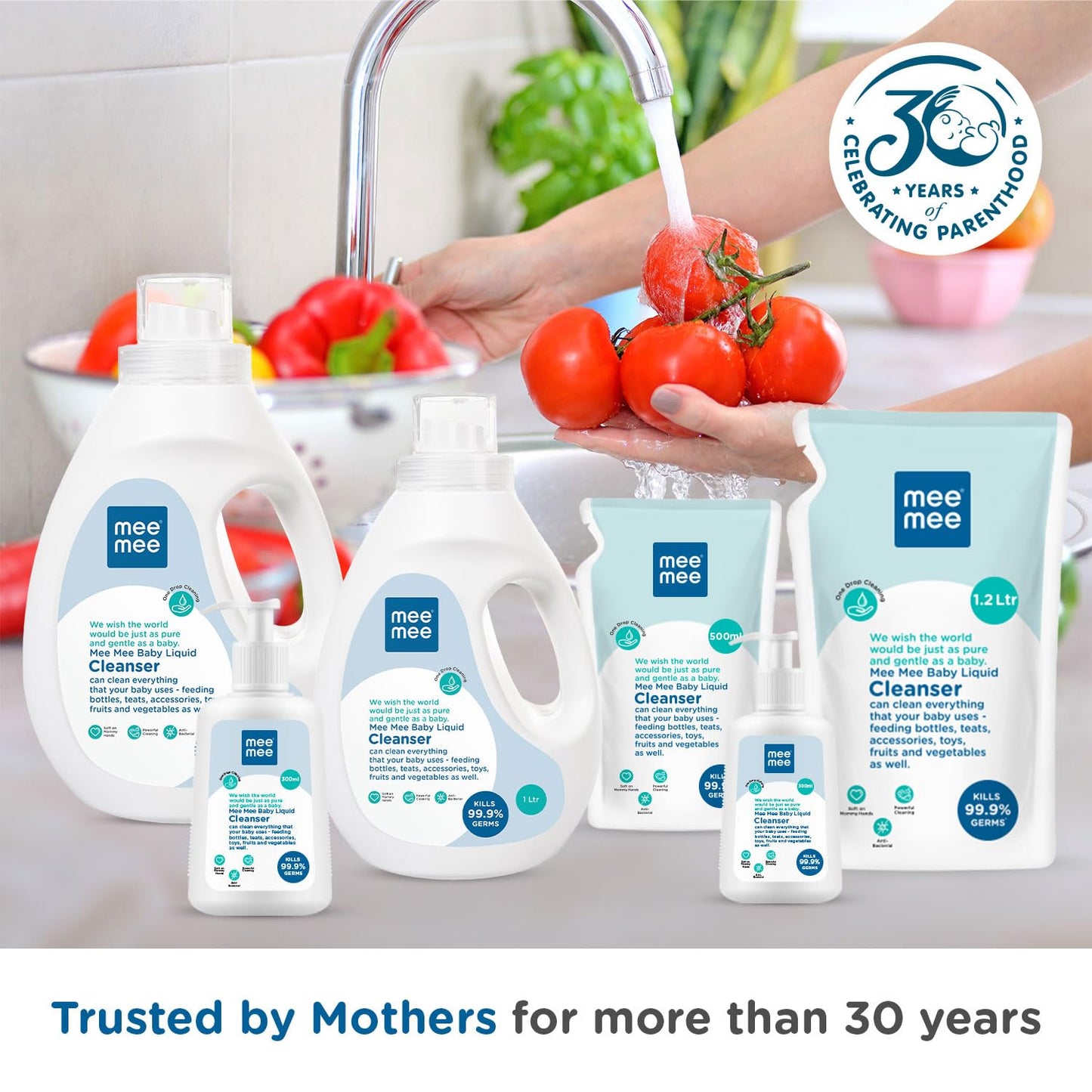 Mee Mee Baby Liquid Cleanser 1L – Anti-Bacterial, Kills 99.9% Germs | No Alcohol | For Bottles, Toys, Fruits & Veggies