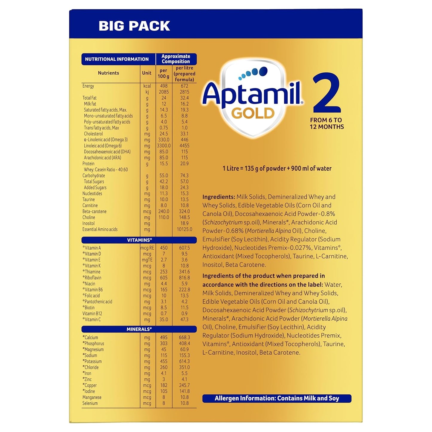 Aptamil Gold Infant Formula Milk Powder for Babies - Stage 1 (Upto 6 Months)