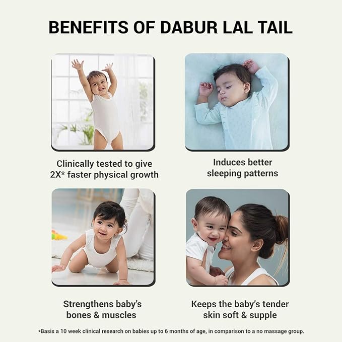 Dabur Lal Tail - Ayurvedic Baby Oil , Clinically Tested 2x Faster Physical Growth – 200 ml