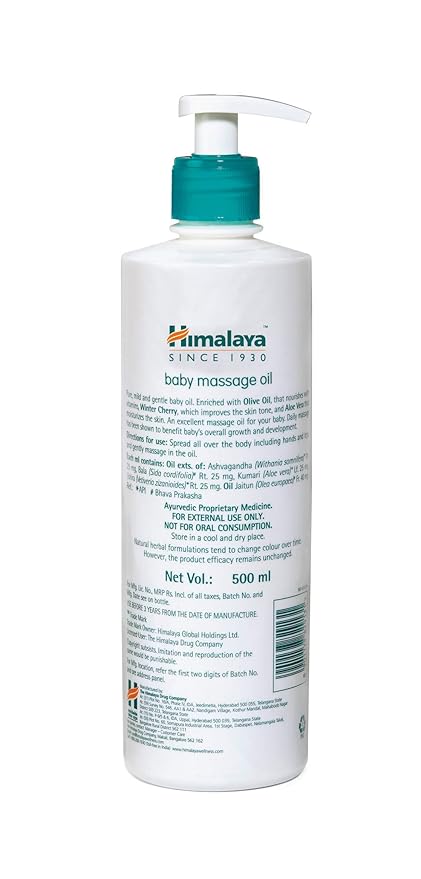 Himalaya Baby Massage Oil, 500ml, Vitamin E, Strong Bones & Muscles, No. 1 Doctor Prescribed