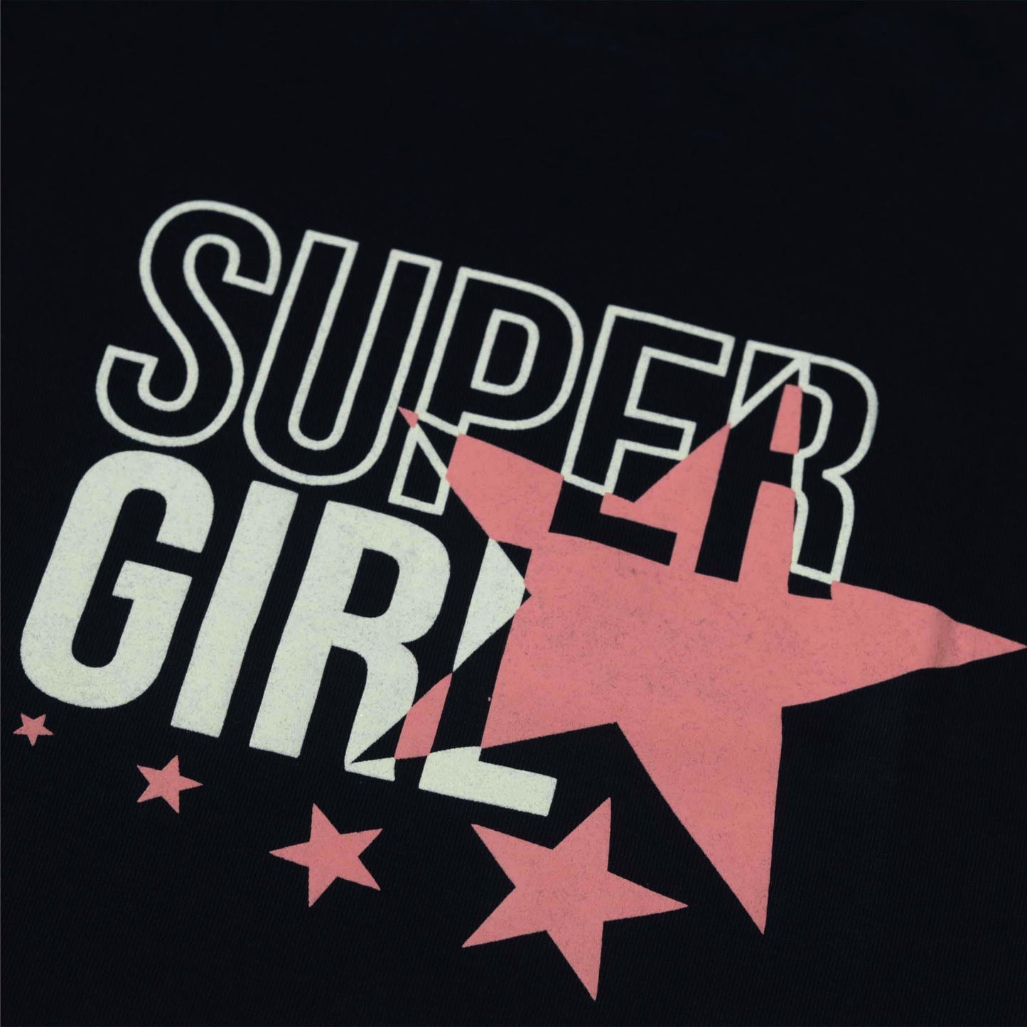 Ollypop Navy Blue Sinker Knit Top with Super Girl Print