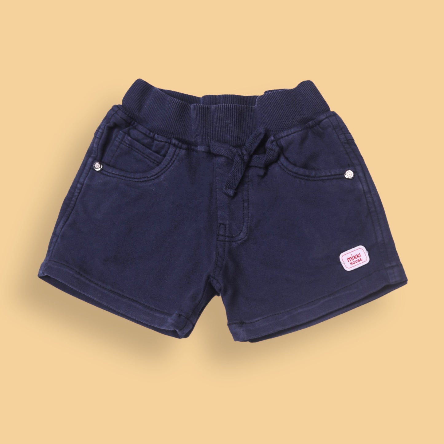 Mikkie House Girls Navy Cotton Solid Shorts with Pockets