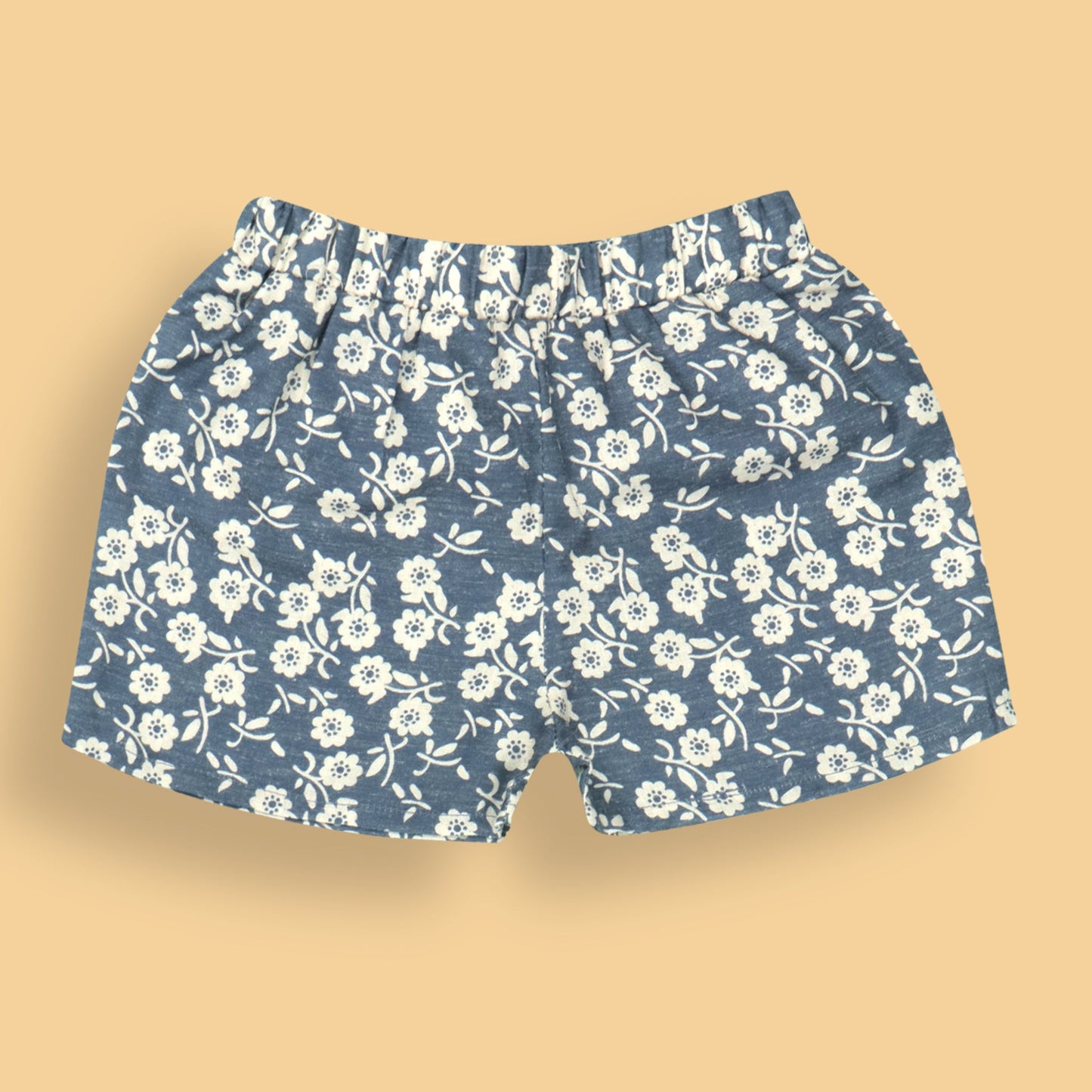 DW Navy Blue Cotton Girls Party Set with Sleeveless Square Neck Top and Knee-Length Shorts