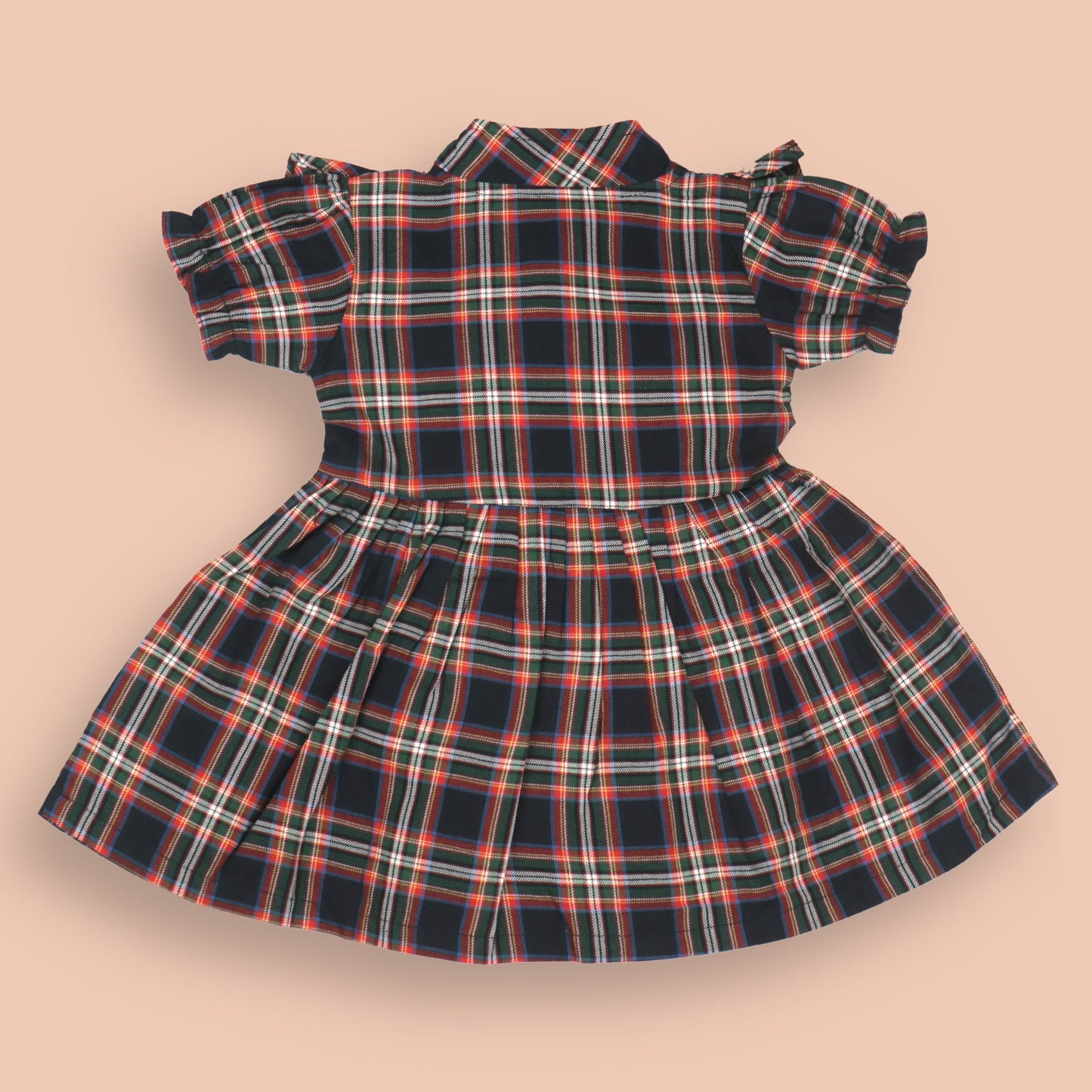 Baby World Navy Blue Cotton One Piece Dress with Mandarin Collar and Half Sleeves