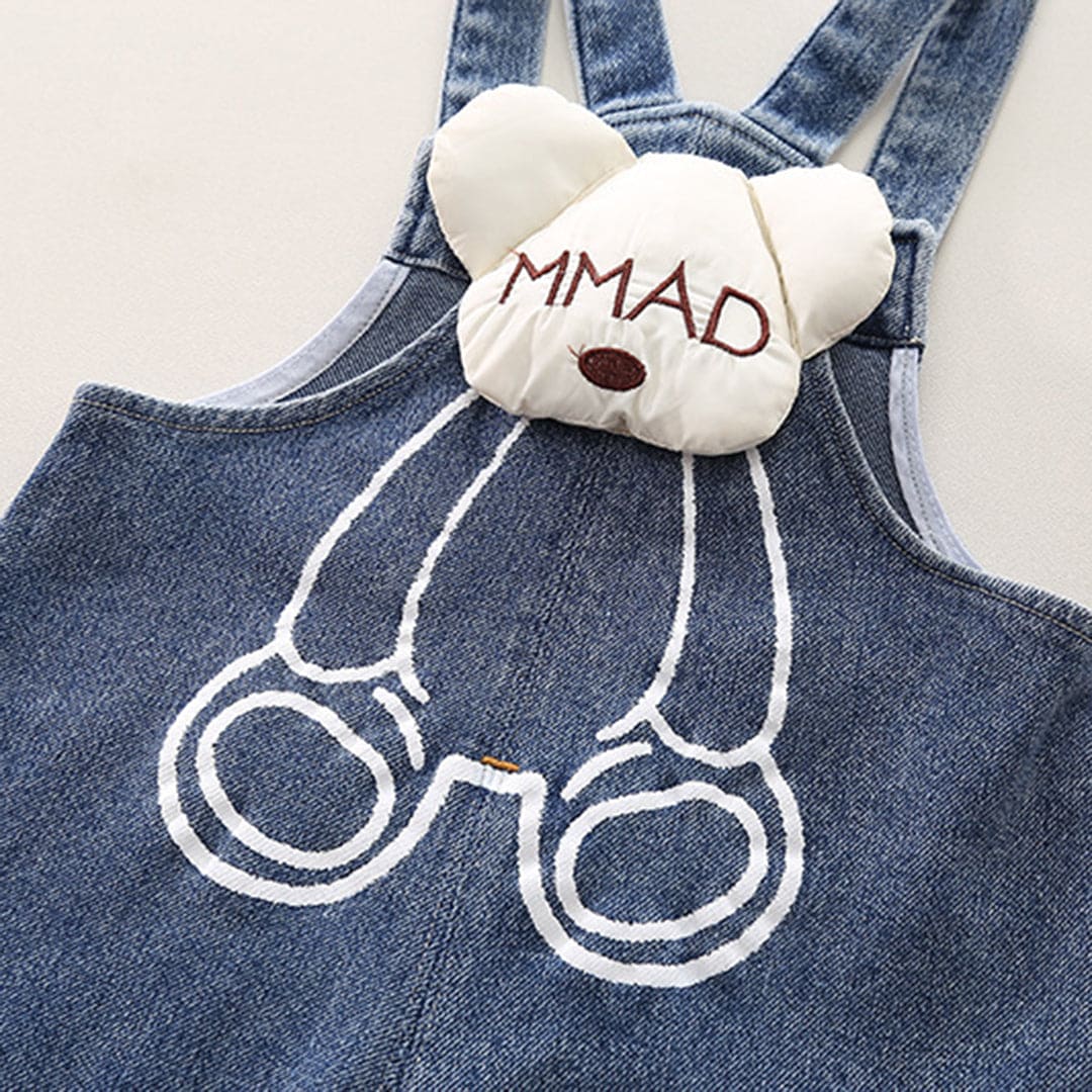 Boys Black Striped Sweatshirt With
Denim Dungaree Set